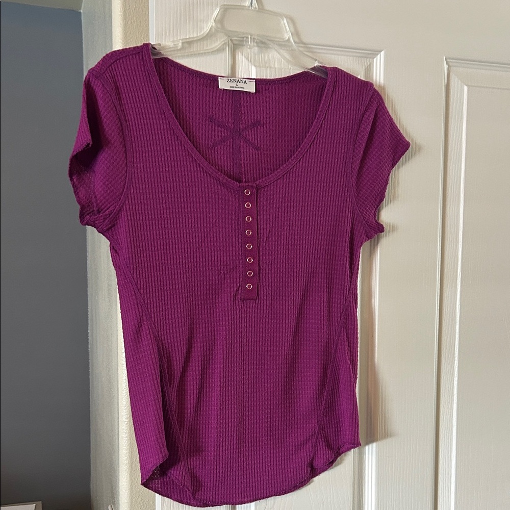 Ganni Magenta Short Sleeve Top